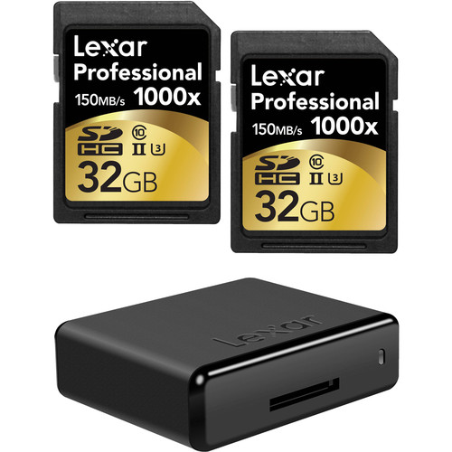 Today Only at B&H – 2 Pack Lexar 32GB 1000x 150MB/s SDHC w/ Card Reader for $43.95 !