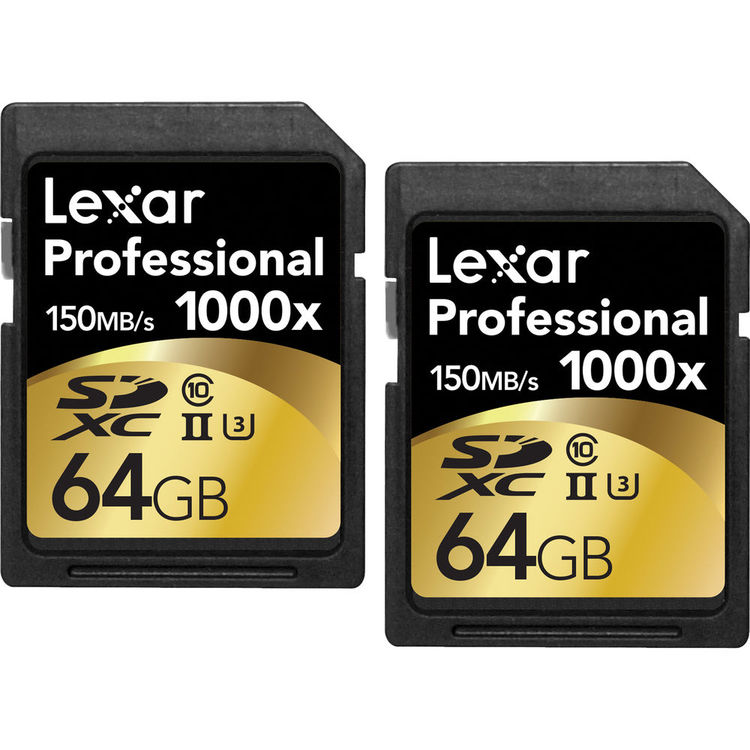 Hot Deal – 2-Pack Lexar 64GB 1000x UHS-II SDXC Card for $68.95 (w/ Free Card Reader) !
