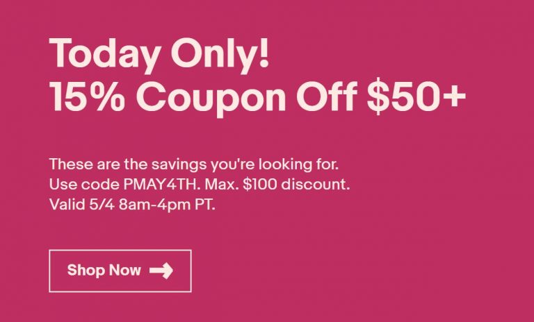 Today Only – 15% Off (Up to $100) on Everything at eBay !