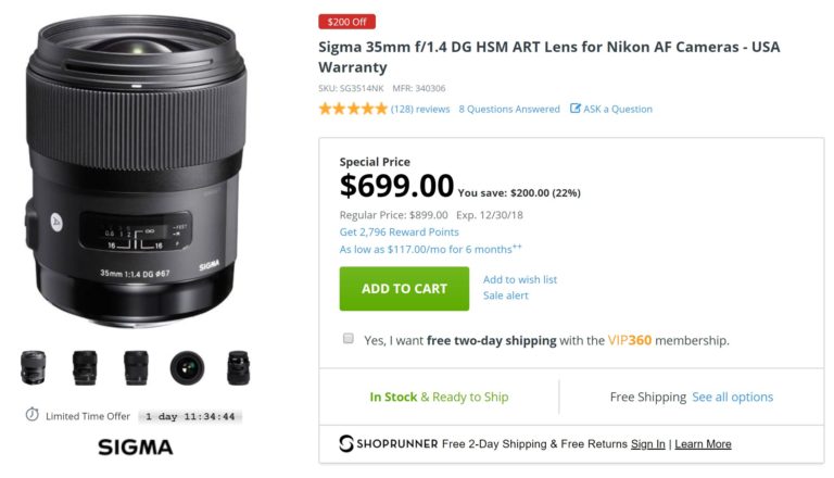 Hot Deal – Sigma 35mm f/1.4 DG HSM Art Lens for $699 at Adorama !