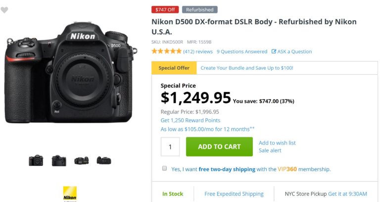 Hot Deal – Refurbished Nikon D500 for $1,249.95 at Adorama !