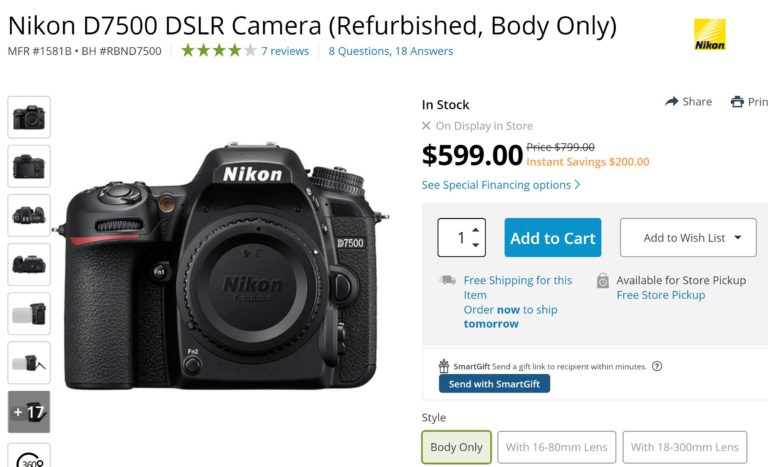 Hot Deal – Refurbished Nikon D7500 now $599 at B&H Photo Video !