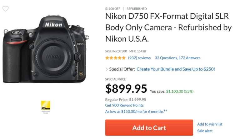 Hot Deal – Refurbished Nikon D750 Body now $899 at Adorama !