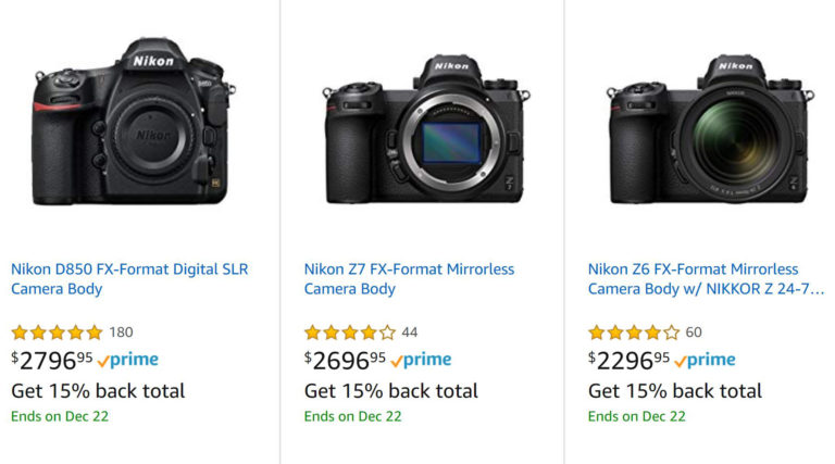 Hot Deal – Get 15% Back on Nikon Z6, Z7, D850, D750, D3500, P1000 Use Amazon Prime Card !