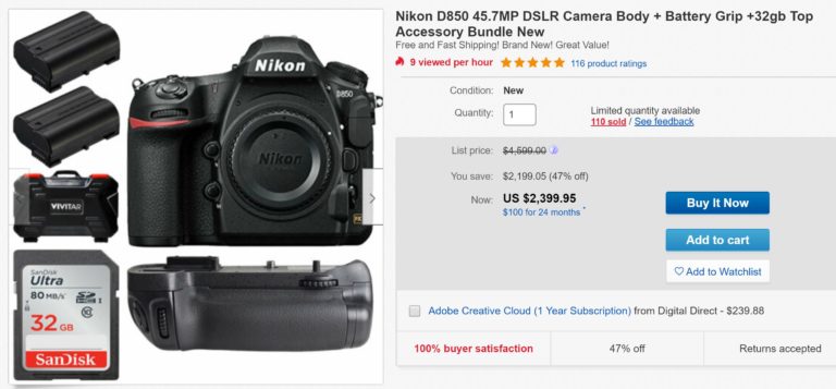 Hot Deal – Nikon D850 Body + Free Accessories for $2,399 at eBay !