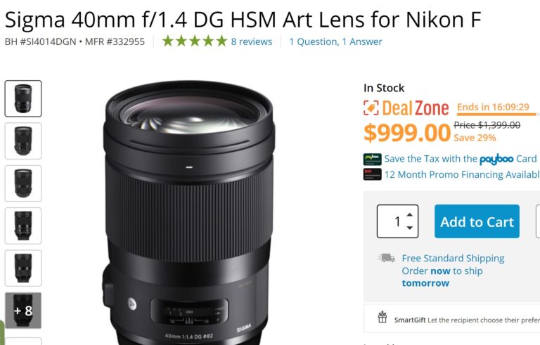 Hot One Day Deal – Sigma 40mm f/1.4 DG HSM Art Lens for $999 at B&H Photo Video !