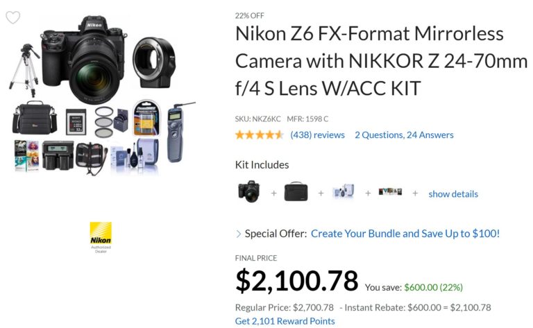 Hot Deal – Nikon Z6 + Z 24-70 f/4 S Lens + FTZ Adapter + More for 2,100.78 at Adorama !